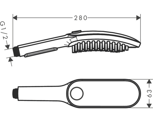 Technický nákres ručnej sprchy s rozmermi