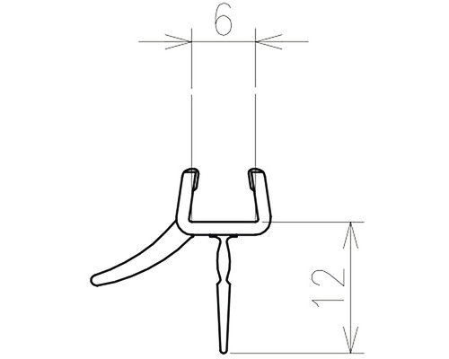 Technický nákres tesniaceho profilu s rozmermi 6 a 12.