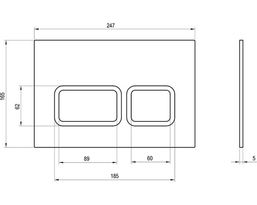 Technický nákres ovládacieho tlačidla pre WC s rozmermi