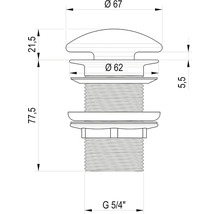 Technický nákres odtokového ventilu s rozmermi priemer 67, priemer 62 a G 5/4 palca.
