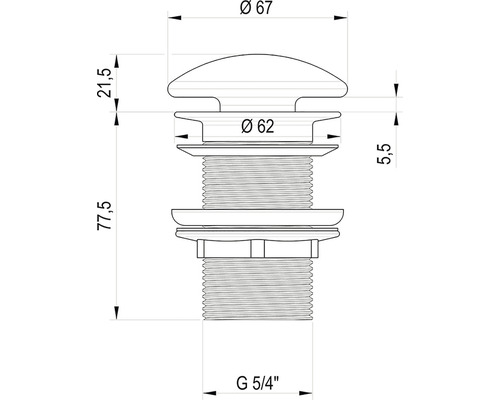 Technický nákres odtokového ventilu s rozmermi priemer 67, priemer 62 a G 5/4 palca.