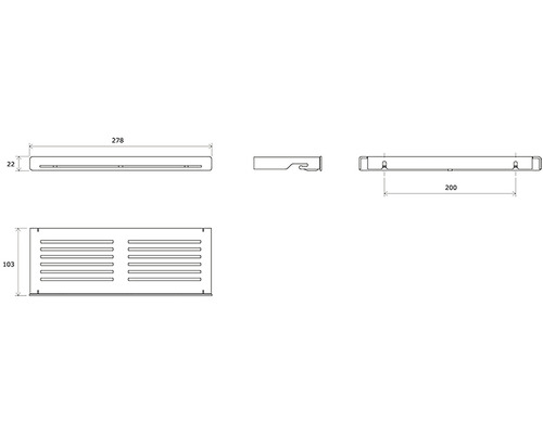 Technický nákres kúpeľňového radiátora s rozmermi.