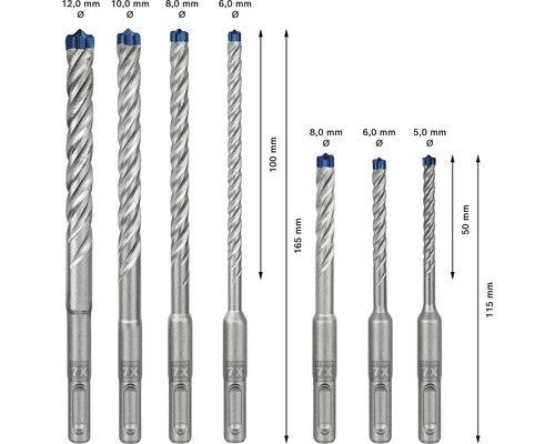 Rôzne vrtáky do betónu v rôznych veľkostiach