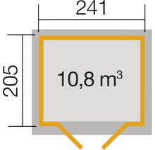 Pôdorys s rozmermi 241 krát 205 a objemom 10,8 metrov kubických