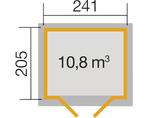 Pôdorys s rozmermi 241 krát 205 a objemom 10,8 metrov kubických
