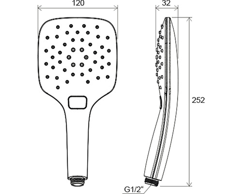 Technický nákres sprchovej hlavice s rozmermi