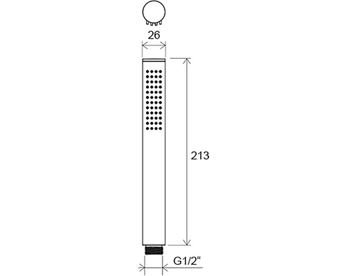 Technický nákres ručnej sprchy s rozmermi
