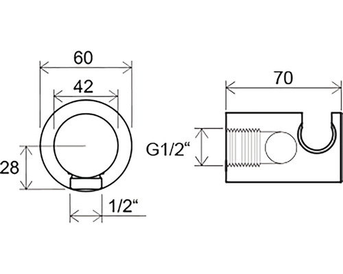 Technický nákres držiaka sprchovej tyče s rozmermi