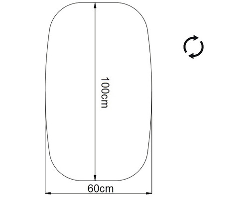 Výkres rozmerov produktu s dĺžkou 100 cm a šírkou 60 cm