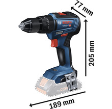 Obrázok akumulátorového vŕtacieho skrutkovača s rozmermi 77 mm, 189 mm a 205 mm.