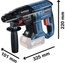Vŕtacie kladivo Bosch s rozmermi 220 mm výška, 101 mm šírka a 325 mm dĺžka.
