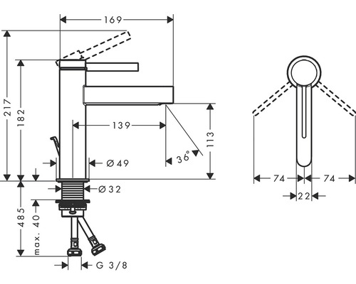 Rozmery vodovodnej batérie pre umývadlo