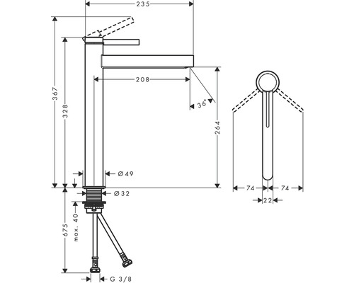 Rozmerový výkres armatúry so všetkými rozmermi