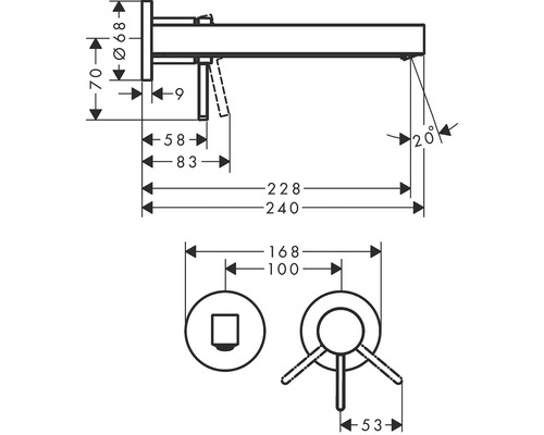 Technický nákres armatúry s rozmermi