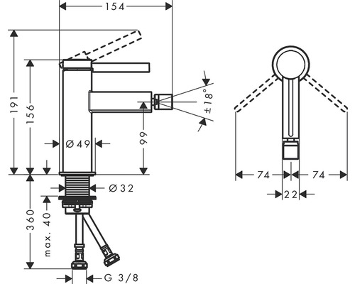 Technický nákres batérie s rozmermi
