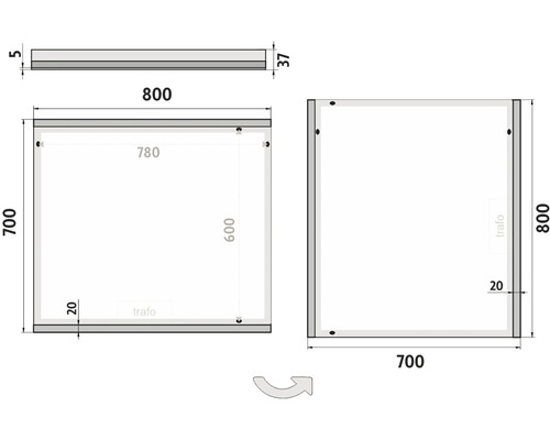 Technický nákres rámu s rozmermi