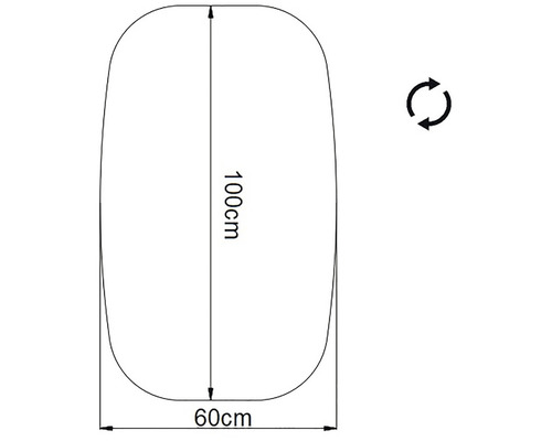 Nákres sprchovacieho kúta s rozmermi 100 krát 60 centimetrov.