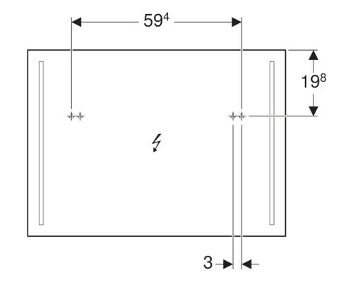 Technický nákres zrkadla s osvetlením a rozmermi