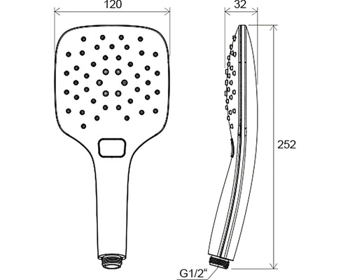 Technický nákres sprchovej hlavice s rozmermi