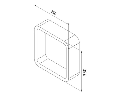 Technický nákres štvorcovej nástennej police s rozmermi 350 x 350 mm