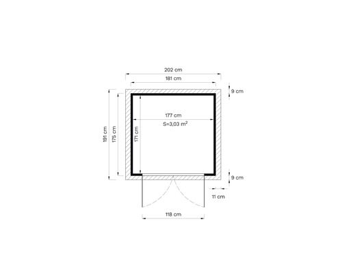 Pôdorys záhradného domčeka s rozmermi