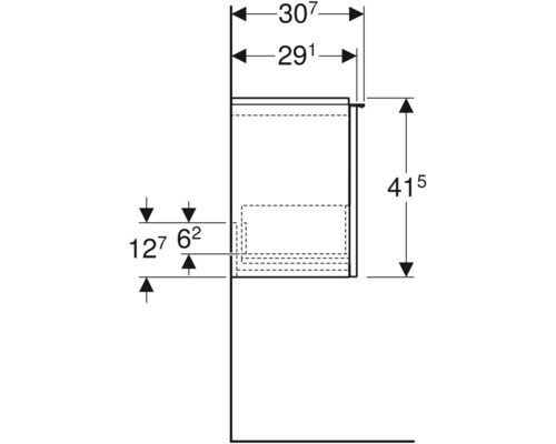 Technický nákres kúpeľňovej skrinky s rozmermi