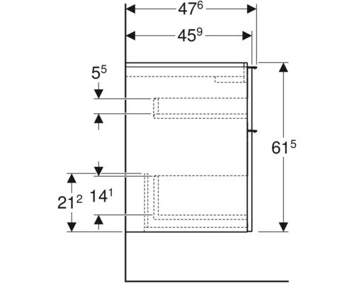 Rozmerový nákres skrinky pod umývadlo so zásuvkami