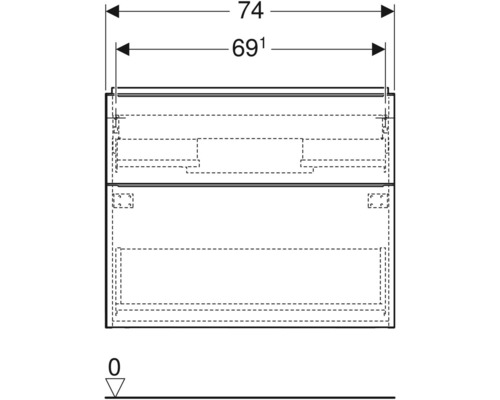 Technický nákres skrinky pod umývadlo v kúpeľni s rozmermi