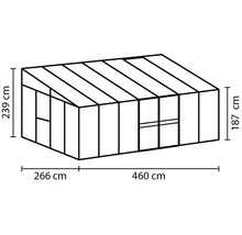 Obrázok skleníka s rozmermi 266 cm, 460 cm, 239 cm a 187 cm