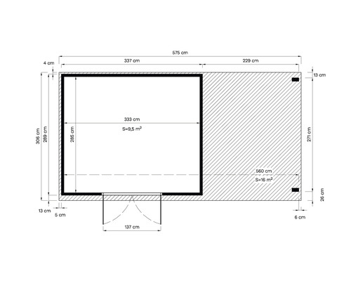 Pôdorys s rozmermi budovy