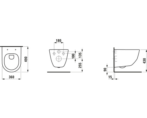 Technický nákres závesného WC s rozmermi