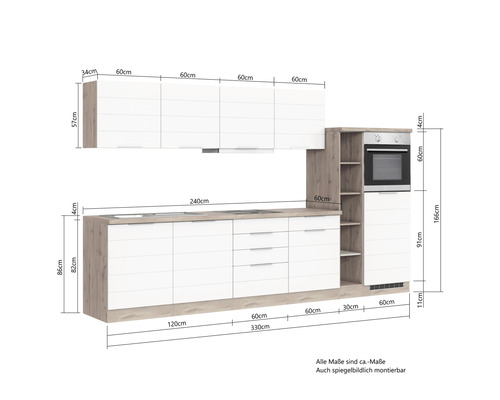 Kuchynská linka s rozmermi.