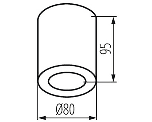 Technický nákres koncovky rúrky s rozmermi 80 mm v priemere a 95 mm na výšku