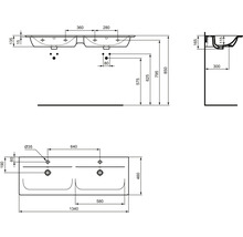 Technický výkres dvojitého umývadla s rozmermi