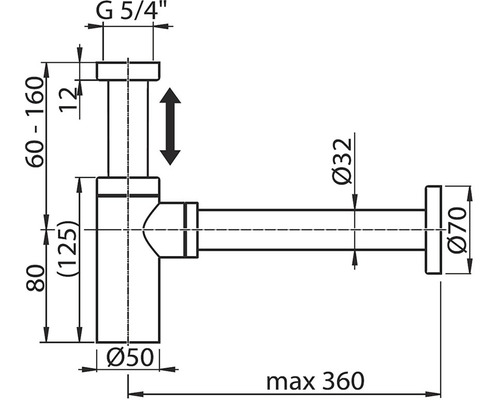 Nákres sifónu s rozmermi