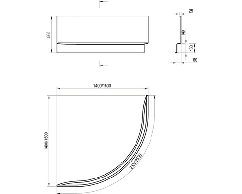 Technický nákres sprchovej vaničky s rozmermi.