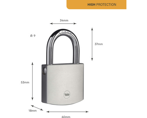 Obrázok visiaceho zámku Yale s rozmermi