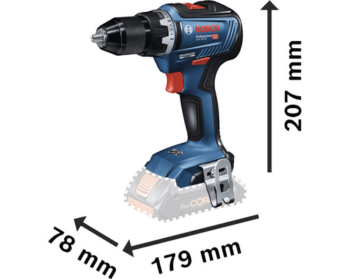 Akumulátorový vŕtací skrutkovač s rozmermi dĺžky, šírky a výšky