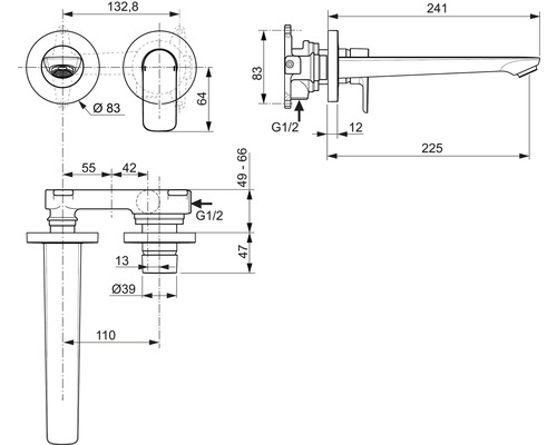 Technický nákres armatúry s rozmermi