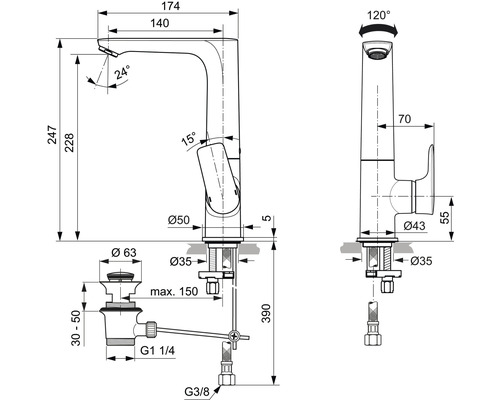 Technický nákres batérie s rozmermi