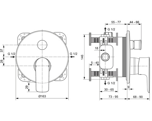 Technický nákres podomietkovej batérie s rozmermi