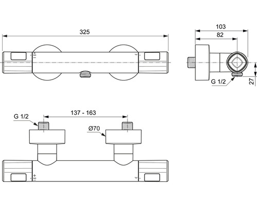 Technický výkres armatúry s rozmermi