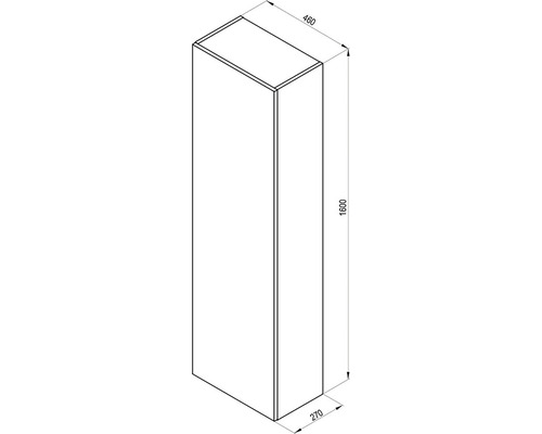 Technický nákres vysokej skrine s rozmermi 1600 x 460 x 270 milimetrov