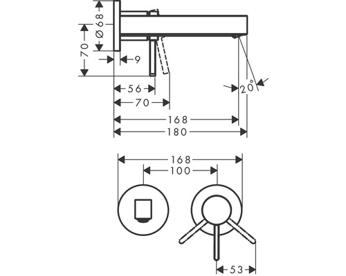Technický nákres armatúry s rozmermi