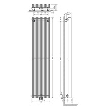 Technický nákres radiátora s rozmermi.