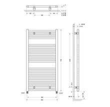 Technický nákres radiátora s rozmermi.