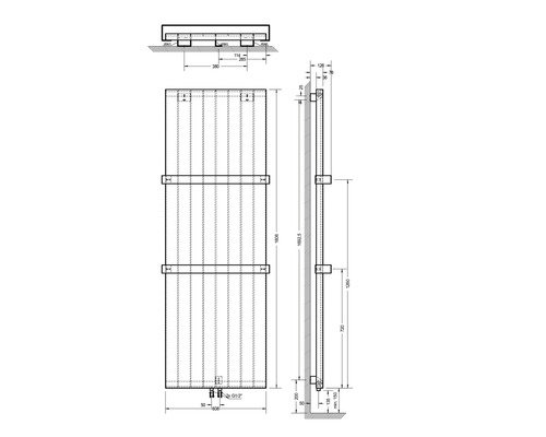 Technický nákres radiátora s rozmermi