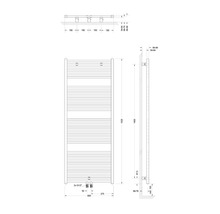 Technický nákres radiátora s rozmermi.