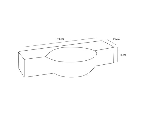 Technický nákres kvetináča s rozmermi 40 cm dĺžka, 23 cm šírka a 8 cm výška.