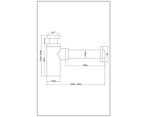 Technický výkres sifónu s rozmermi